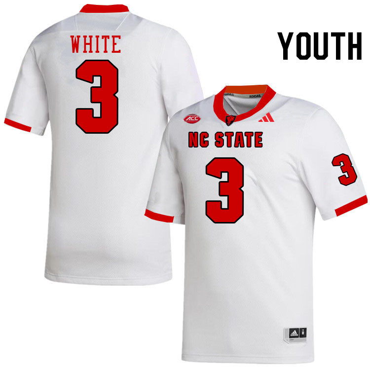 Youth #3 Aydan White NC State Wolfpack College Football Jerseys Stitched-White